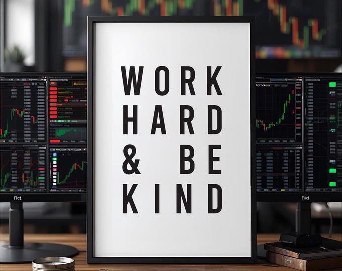 Work Hard & Be Kind Poster, Minimalist Office Decor