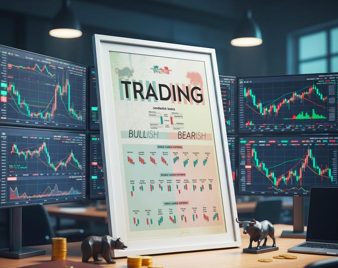 Trading Candlestick Patterns Rolled Poster | Bullish Bearish Wall Chart