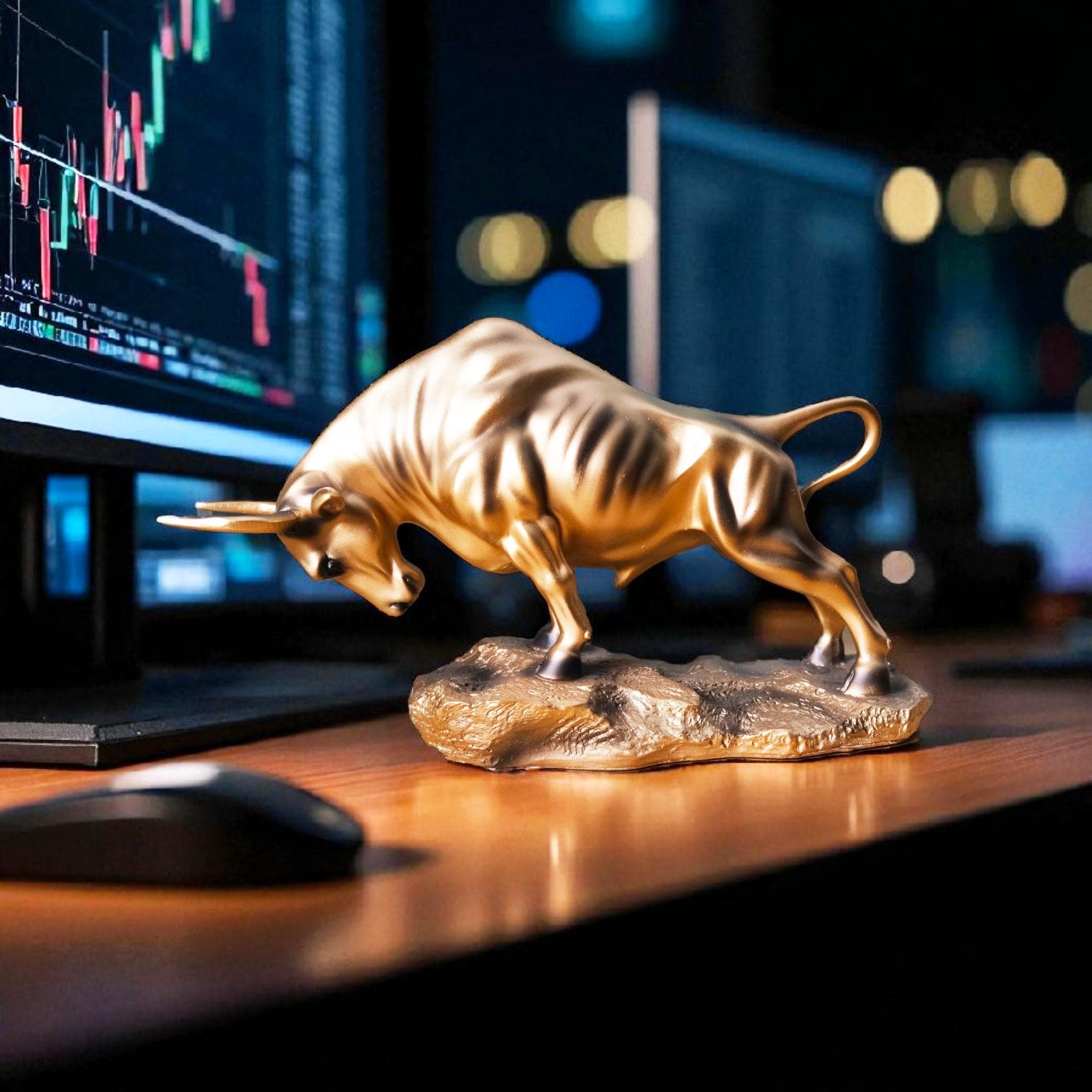 Bull Computer Desk Bull Statue, Stock Market Desk Decor, Trader Gift, Trading Desk ...