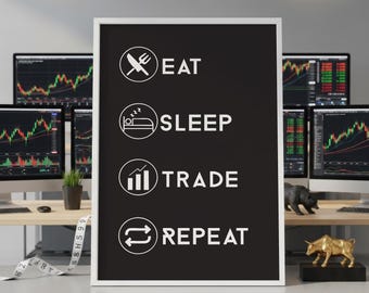 Eat Sleep Trade Repeat Poster | Minimalist Stock Trader Wall Art | Day Trader Gift | Trading Room Decor Print