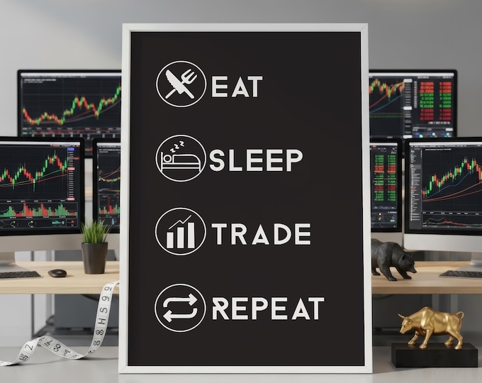 Eat Sleep Trade Repeat Poster: Minimalist Office Decor