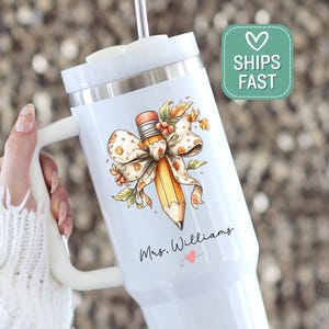 Personalized Teacher Tumbler: Floral Apple Design, 40oz Stainless Steel