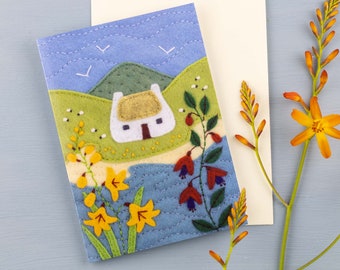 Irish Landscape Greeting Cards, Embroidery Art Notecards, Folk Art Blank Greeting Cards Pack