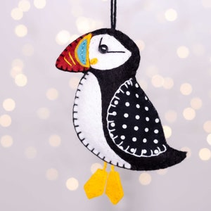 Vilt papegaaiduikerornament, vilt vogelornament, geborduurd papegaaiduiker vilt kerstornament