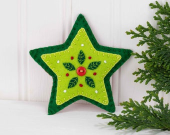Star Felt Christmas Ornament, Embroidered Star Holiday Ornament