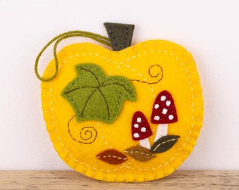 Pumpkin and Toadstool Felt Ornament Sewing Pattern for Fall, Halloween, Thanksgiving.