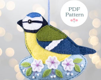 Blaumeise aus Filz Ornament-Schnittmuster