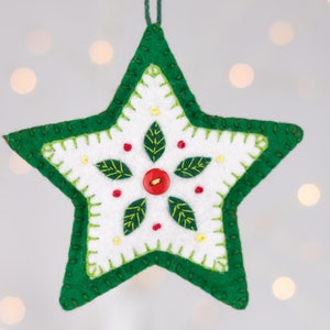 Star felt Christmas ornament, Red, white and green star Holiday ornament