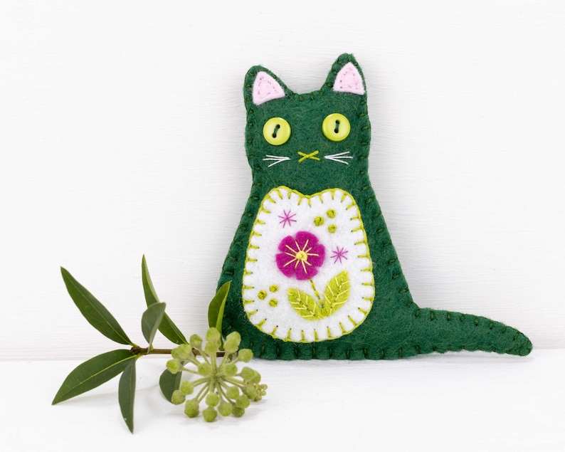 Emerald Green Cat Felt Christmas Ornament image 2