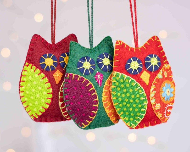 Felt Owl Ornaments, Colourful Felt Owl Holiday Ornaments, Bird Christmas Ornaments. image 9