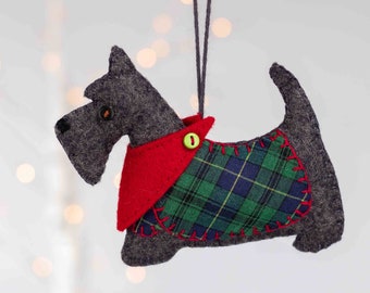 Scottie Dog on Red Plaid Scottish Terrier Stretchy Elastic Hair Tie and Charm 