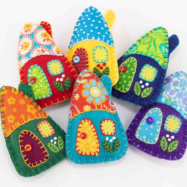 Colourful tiny house felt Christmas ornaments