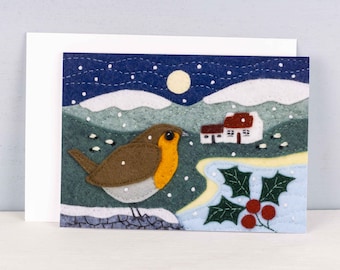 Robin Christmas Cards Pack, Embroidery Art Irish Landscape Holiday Cards