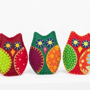 Felt Owl Ornaments, Colourful Felt Owl Holiday Ornaments, Bird Christmas Ornaments. image 3