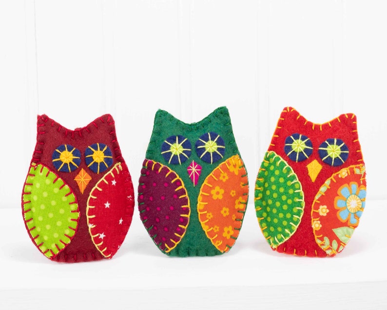 Felt Owl Ornaments, Colourful Felt Owl Holiday Ornaments, Bird Christmas Ornaments. image 3