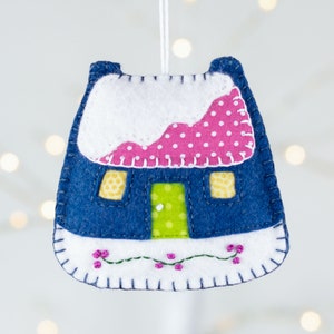 Vintage Style Felt House Christmas Ornament, Winter Holiday Decor, New Home Gift image 1