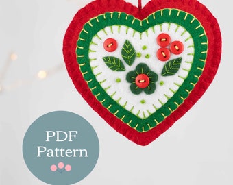 Felt Heart Christmas Ornament Sewing Pattern (Downloadable PDF)