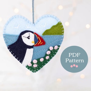 Puffin Heart Felt Ornament PDF Sewing Pattern, Puffin Digital Pattern for Instant Download