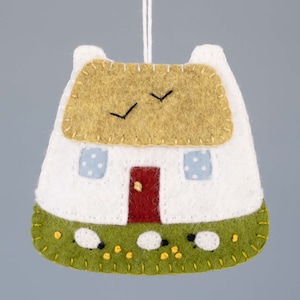 Irish Cottage Felt Ornament, Hand Embroidered Housewarming Gift