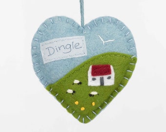 Irish Cottage Felt Heart Ornament