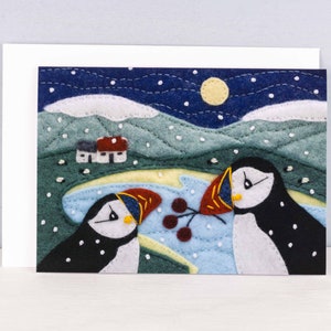 Paquete de tarjetas navideñas de frailecillos, tarjetas navideñas con bordados de paisajes irlandeses