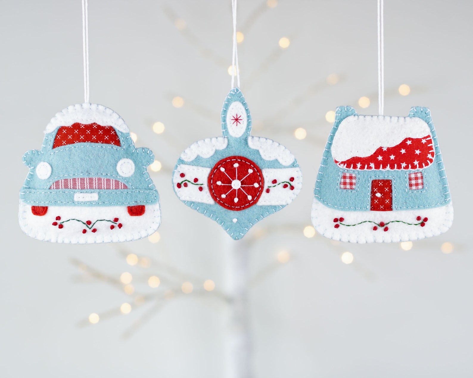 Set of 3 Retro Style Felt Christmas Ornaments Vintage Holiday - Etsy