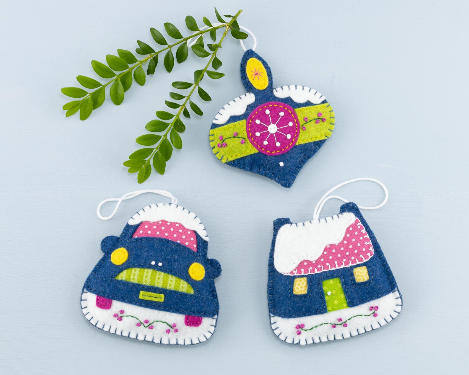 Set of 3 Retro Style Felt Christmas Ornaments Vintage Holiday - Etsy