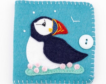 Puffin Needle Minder, Hand Embroidered Wool Felt Needle Book, Sewing Kit, Gift for Sewer or Teacher