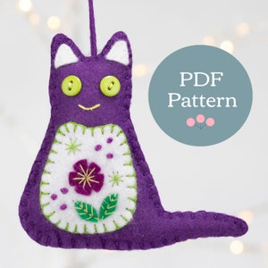 Cat Felt Ornament Pattern, PDF Cat Sewing and Embroidery Pattern