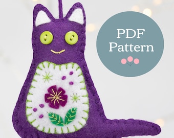 Cat Felt Ornament Pattern, PDF Cat Sewing and Embroidery Pattern