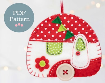 Vintage Caravan Sewing Pattern, PDF Felt Christmas Ornament Pattern, Vintage Trailer Holiday Ornament Pattern