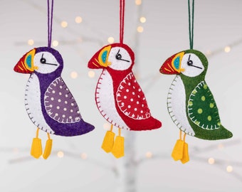 Puffin Christmas Ornament, Felt Puffin Ornament, Embroidered Felt Bird Ornament