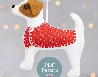 Jack Russell terrier felt ornament sewing pattern, Felt dog ornament pdf pattern