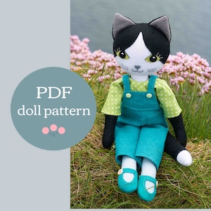 Patron de couture Macareux moine, patron PDF pour poupée chat en feutre de 16 pouces avec vêtements