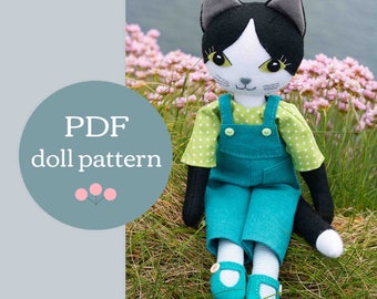 Puffin the Cat Sewing Pattern, PDF Pattern for 16 inch Felt Cat Doll with Clothes