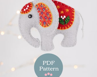 Elephant Felt Ornament Sewing Pattern, Digital PDF Elephant Tutorial and Pattern