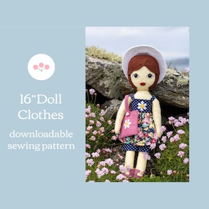 Doll Clothes PDF Sewing Pattern, Summer Dress, Hat, Bag, Outfit for 16 inch Dolls