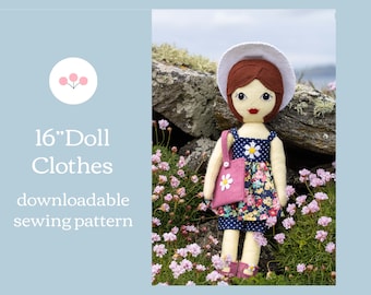 Doll Clothes PDF Sewing Pattern, Summer Dress, Hat, Bag, Outfit for 16 inch Dolls