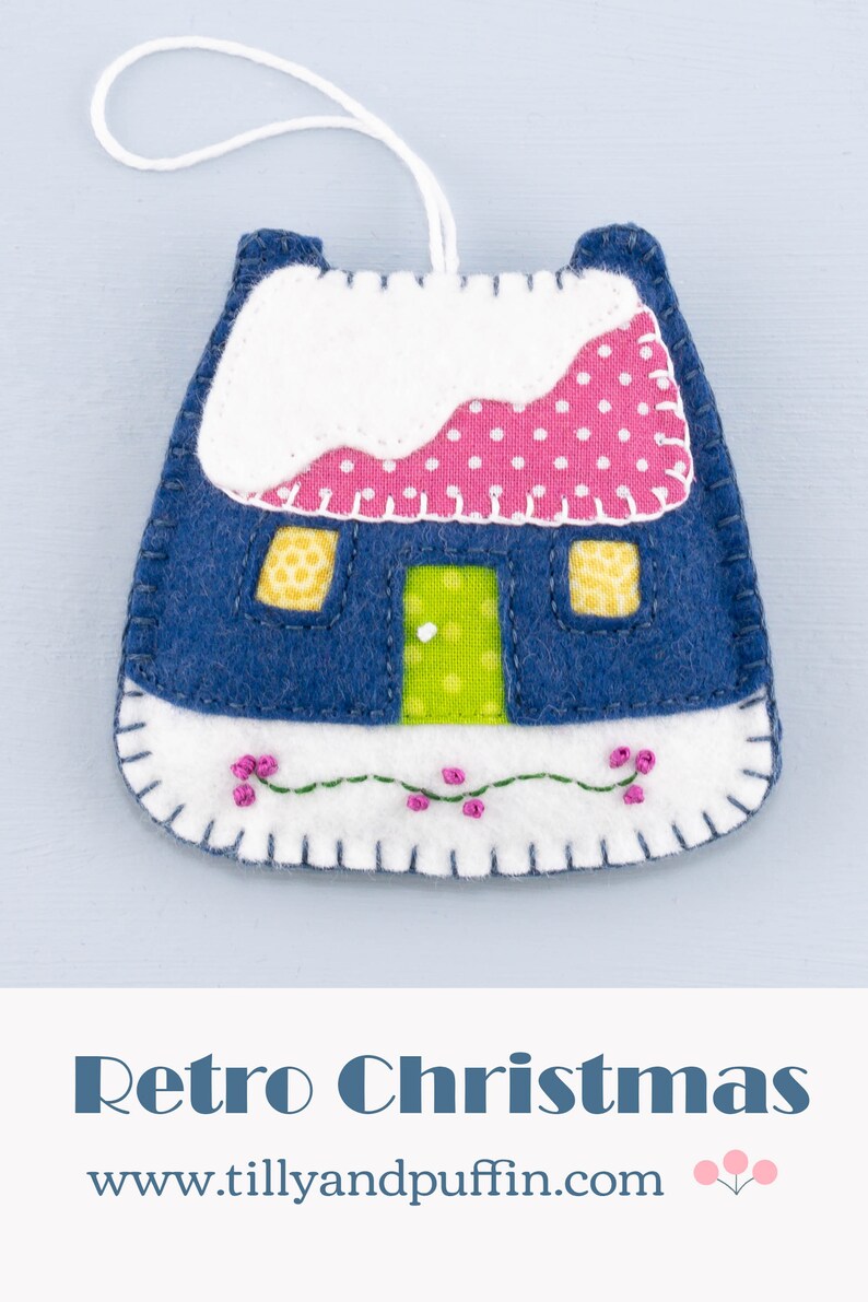 Vintage Style Felt House Christmas Ornament, Winter Holiday Decor, New Home Gift image 5