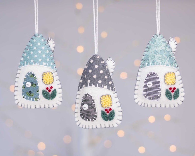 Grey and White Felt House Ornaments Little House Christmas Etsy