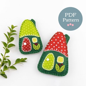 Felt Ornaments Sewing Pattern, Little Houses Downloadable PDF Ornament Pattern