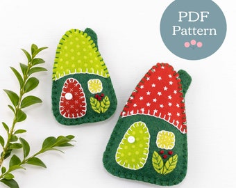 Felt Ornaments Sewing Pattern, Little Houses Downloadable PDF Ornament Pattern