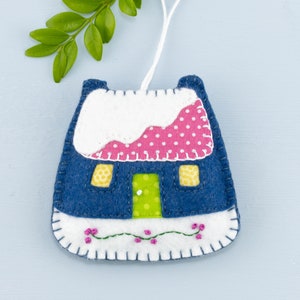 Vintage Style Felt House Christmas Ornament, Winter Holiday Decor, New Home Gift image 2