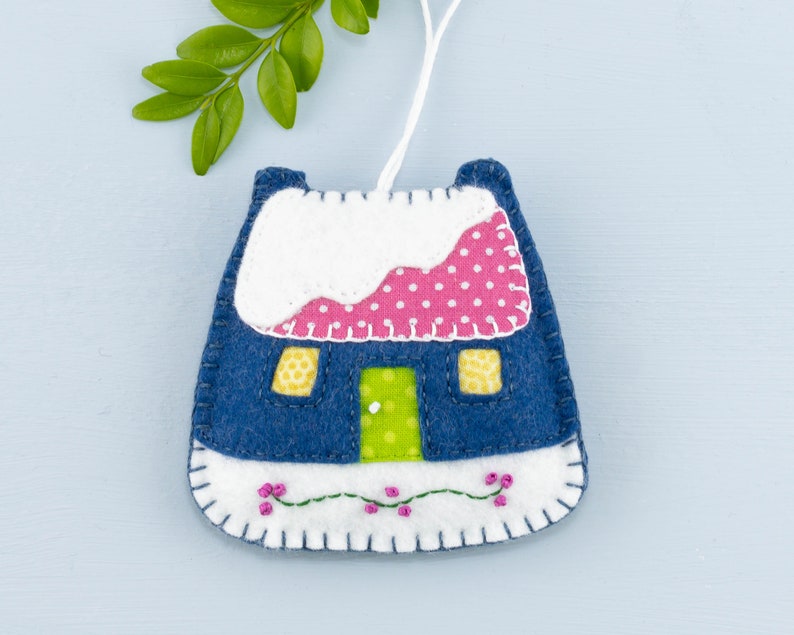 Vintage Style Felt House Christmas Ornament, Winter Holiday Decor, New Home Gift image 2