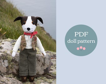 Toby der Hund Schnittmuster für Stoffpuppe Toby, 16-Zoll mit Kleidung (PDF-Muster)