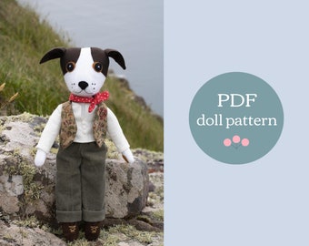 Toby the Dog Soft Toy Sewing Pattern, PDF Pattern for 16 inch Felt Doll with Clothes