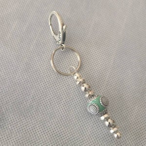 Fancy Bead Purse Bag Charm/ Backpack Key Fob Chain/ Zipper Pull  ID Badge /Entry Access Card Silver Plate & Teal Green Glass Beads 4 Inches