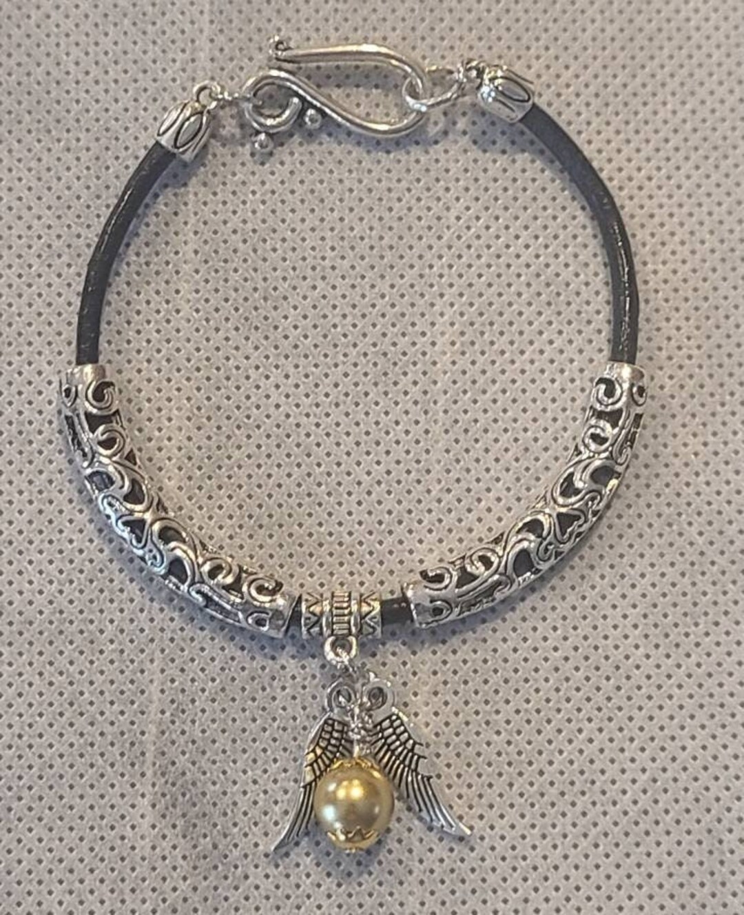 Harry Potter Quidditch Golden Snitch Charm Black Leather Cord Bracelet