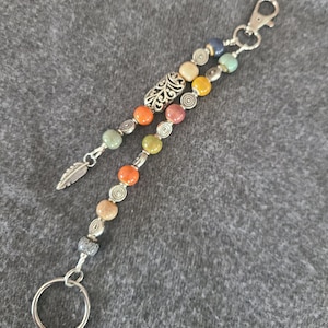 Pendentif de sac à main/ Porte-clés pour sac à dos/ Badge d'identification/ Support/ Carte d'accès d'entrée/ Style sud-ouest/ Perles en céramique colorées/ Charme plume