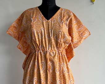 Floral Cotton Nursing Kaftan: Indian Kalamkari Gown